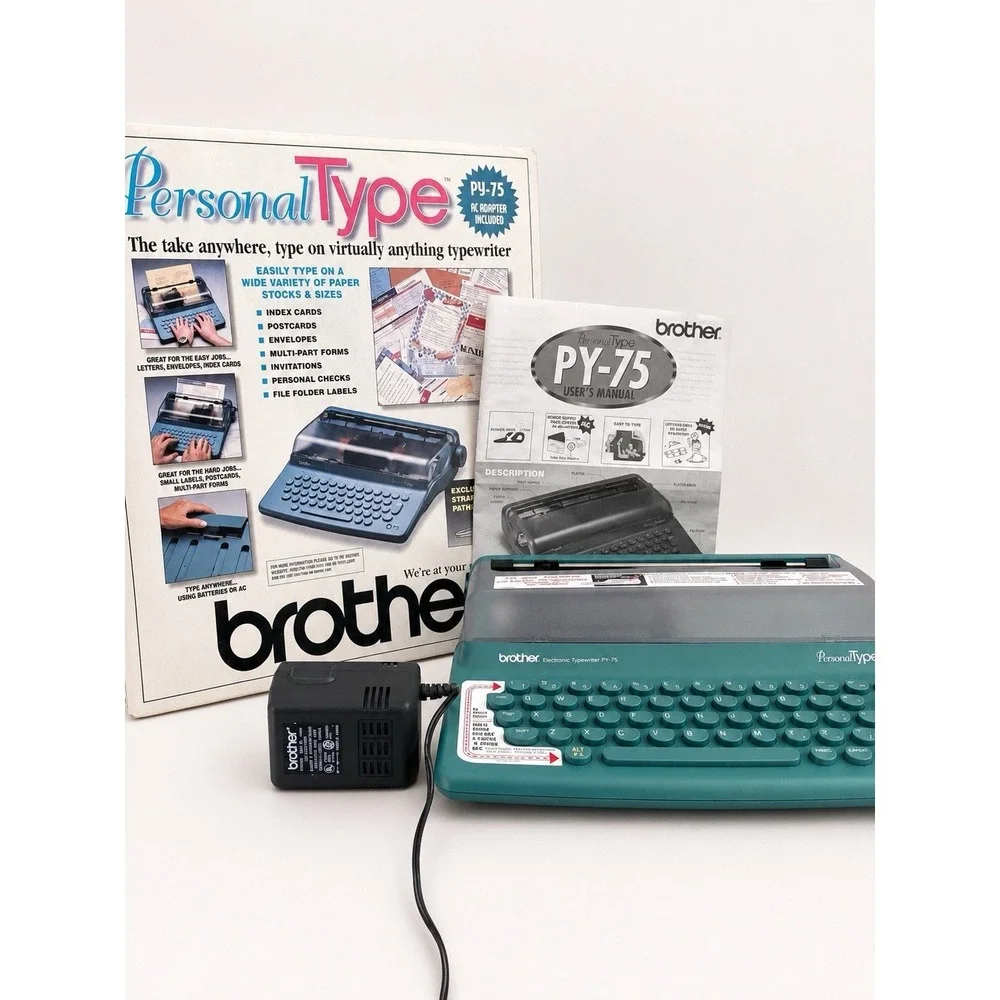 Brother Personal Type Typewriter Py-75 Portable Battery Ac Adapter Paper Card